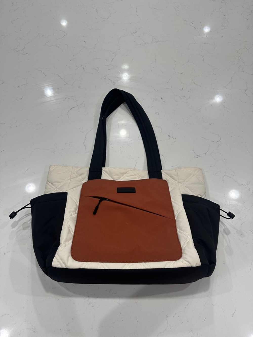 Quilted Colorblock Tote in Cream, Rust & Black